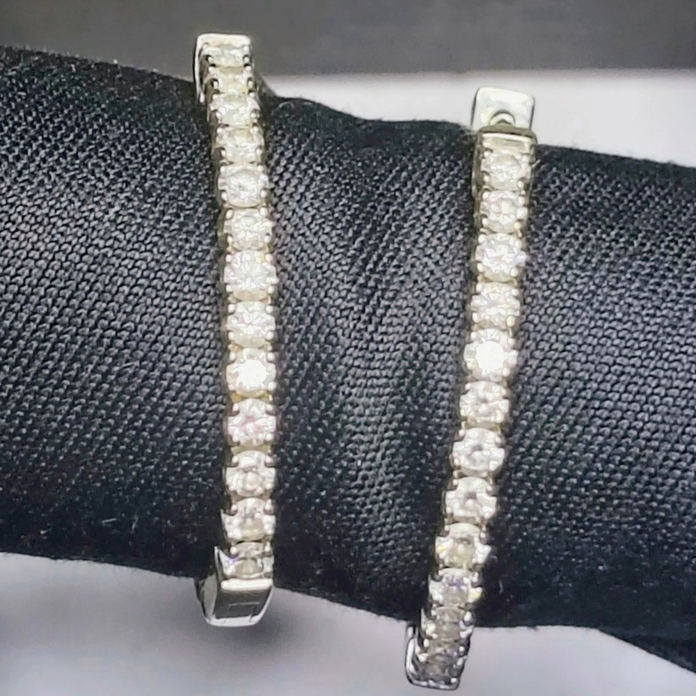 Dazzling 14k white  Gold ETERNITY DIAMOND Hoop Earrings